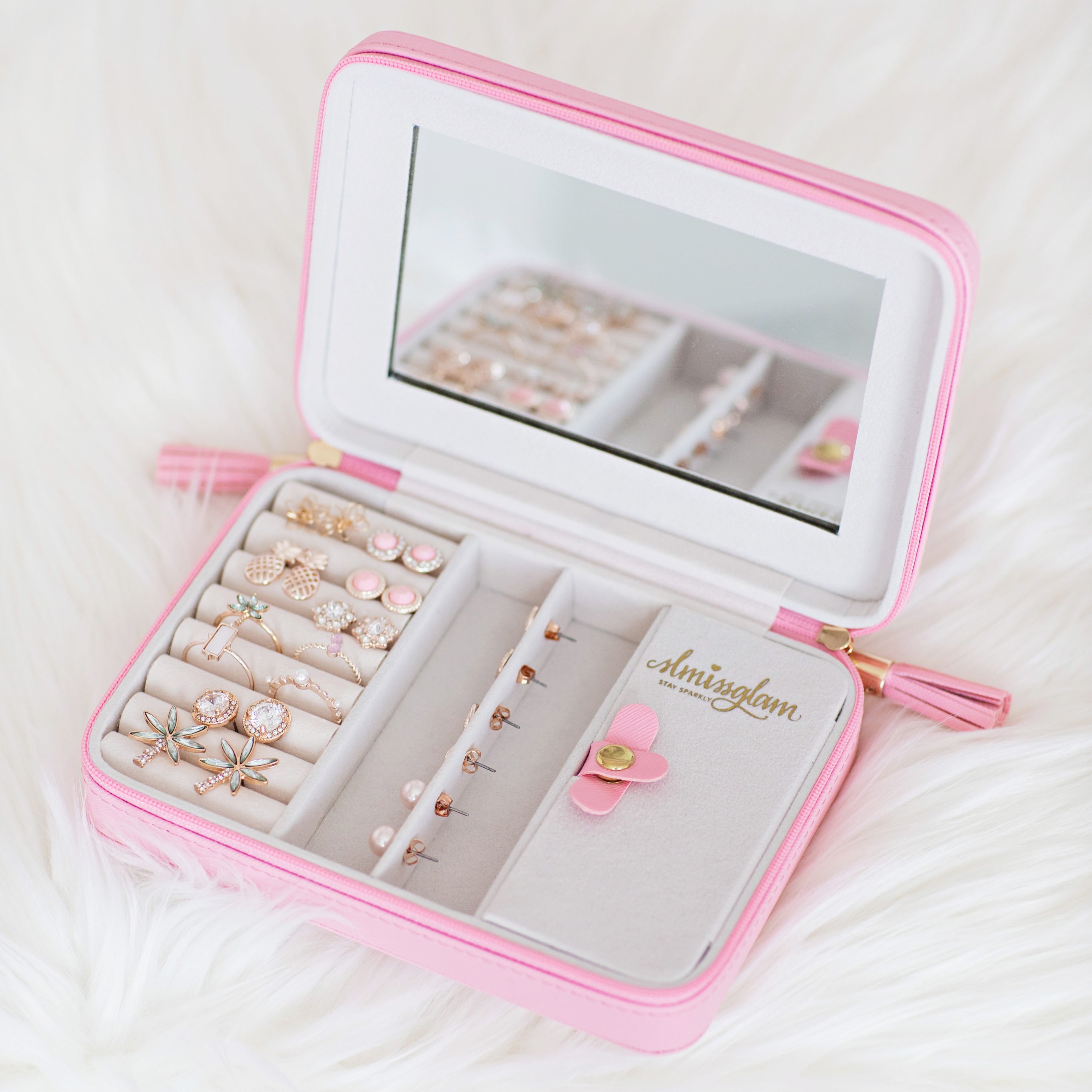 Custom Travel Jewelry Case W/ Name - Sprinkled With Pink